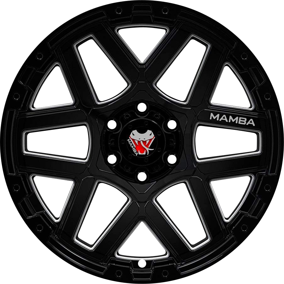 Mamba M23 Gloss Black w/ Machined Ball Cut 20x9 +12 6x139.7mm 106.1mm - Wheelwiz