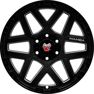Mamba M23 Gloss Black w/ Machined Ball Cut 18x9 -12 6x139.7mm 106.1mm - Wheelwiz