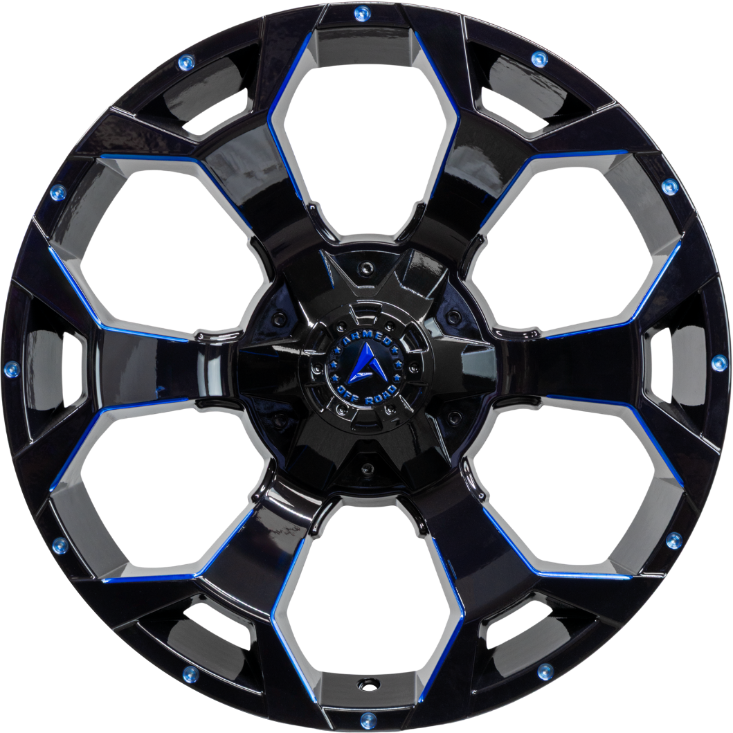 Armed Wheels Bomber Gloss Black Blue Milled 20x10 0 5x139.7mm 110.1mm - Wheelwiz