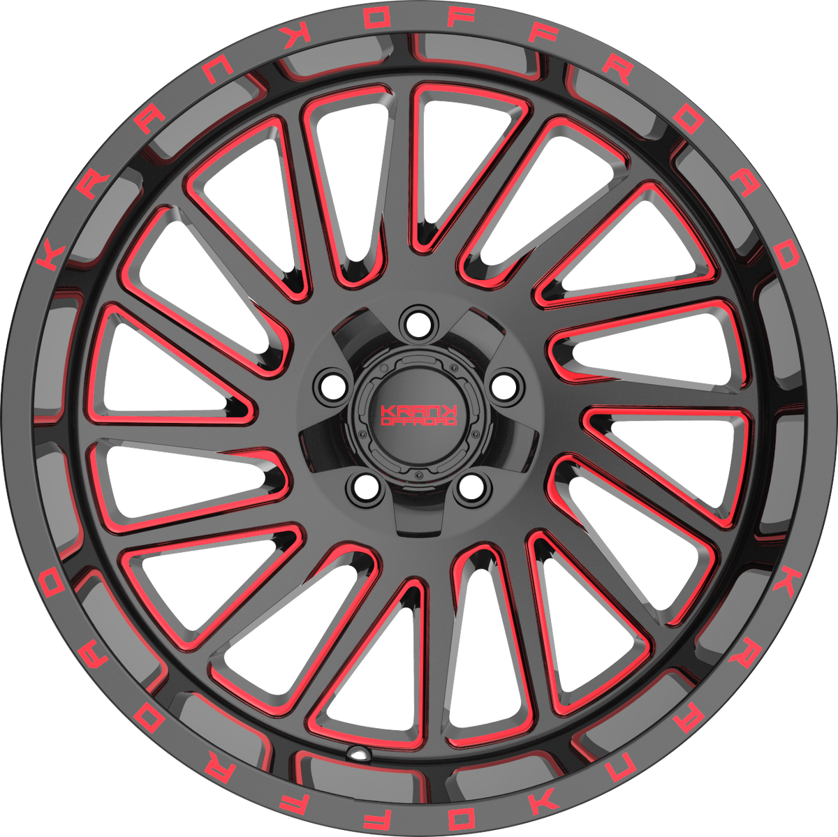 Krank Coil Gloss Black Red Milled 20x12 -44 5x127|5x139.7mm 77.8mm - Wheelwiz