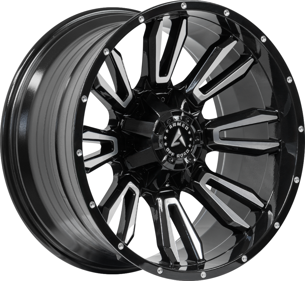 Armed Wheels Dagger Gloss Black Machined Face 22x10 -18 Custom 87.1mm
