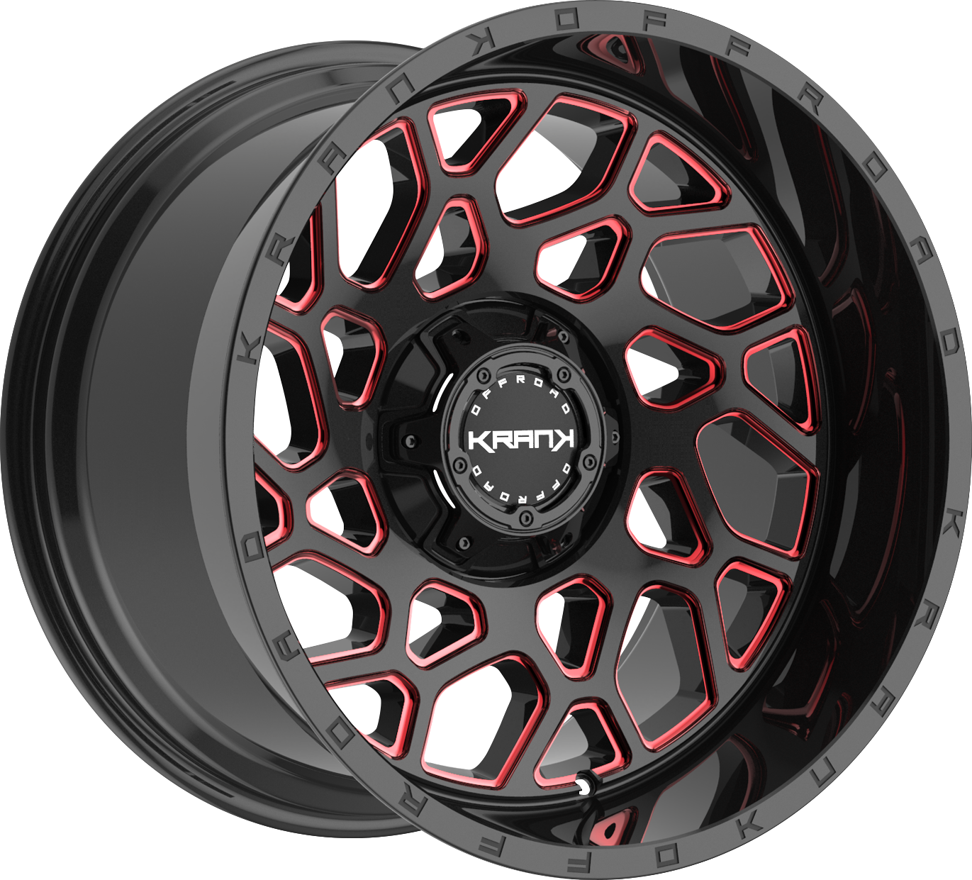 Krank Ambush Gloss Black Red Milled 22x12 -44 6x135|6x139.7mm 108mm - Wheelwiz