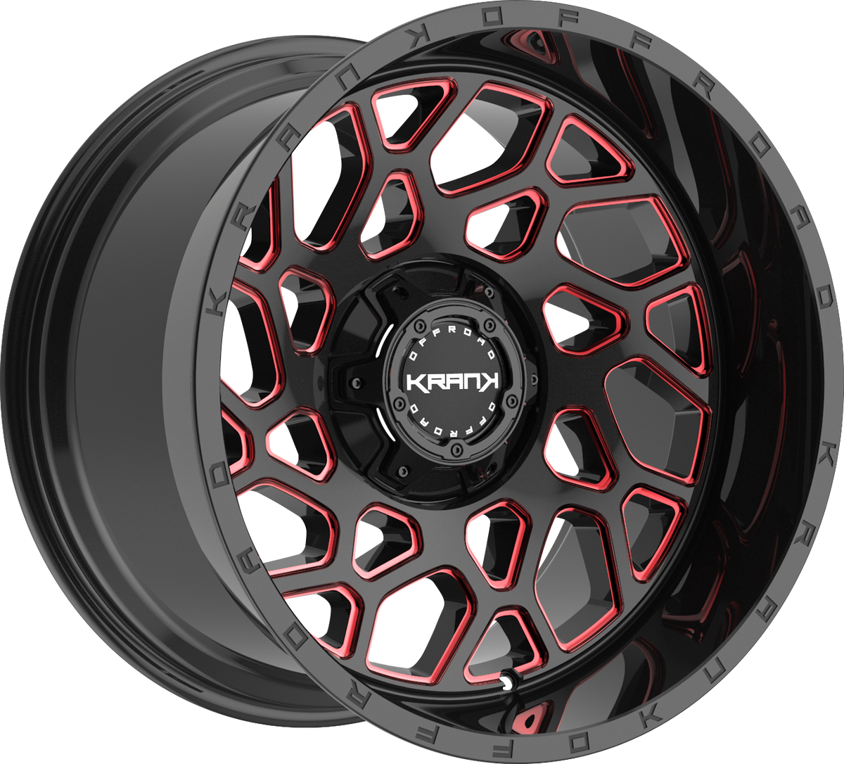 Krank Ambush Gloss Black Red Milled 22x9.5 +25 6x135|6x139.7mm 108mm - Wheelwiz