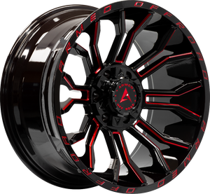 Armed Wheels Havoc Gloss Black Milled + Red 22x12 -44 5x139.7mm 110.1mm