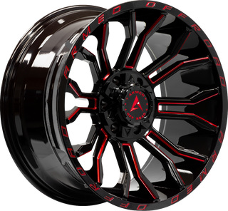 Armed Wheels Havoc Gloss Black Milled + Red 22x10 -18 8x165.1mm 125.1mm