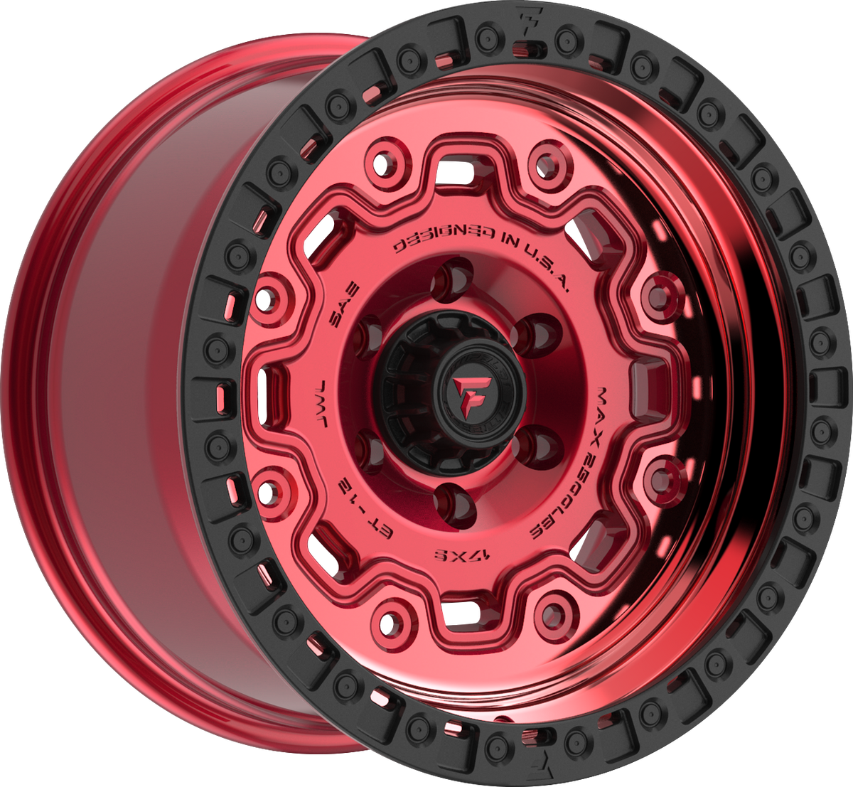 Fittipaldi FT100RTB Gloss Red w/ Black Ring 18x9 +18 8x180mm 124.3mm - Wheelwiz