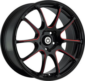 Konig Illusion Gloss Black W/ Red Ball Cut 17x7 +40 5x114.3mm 73.1mm - Wheelwiz