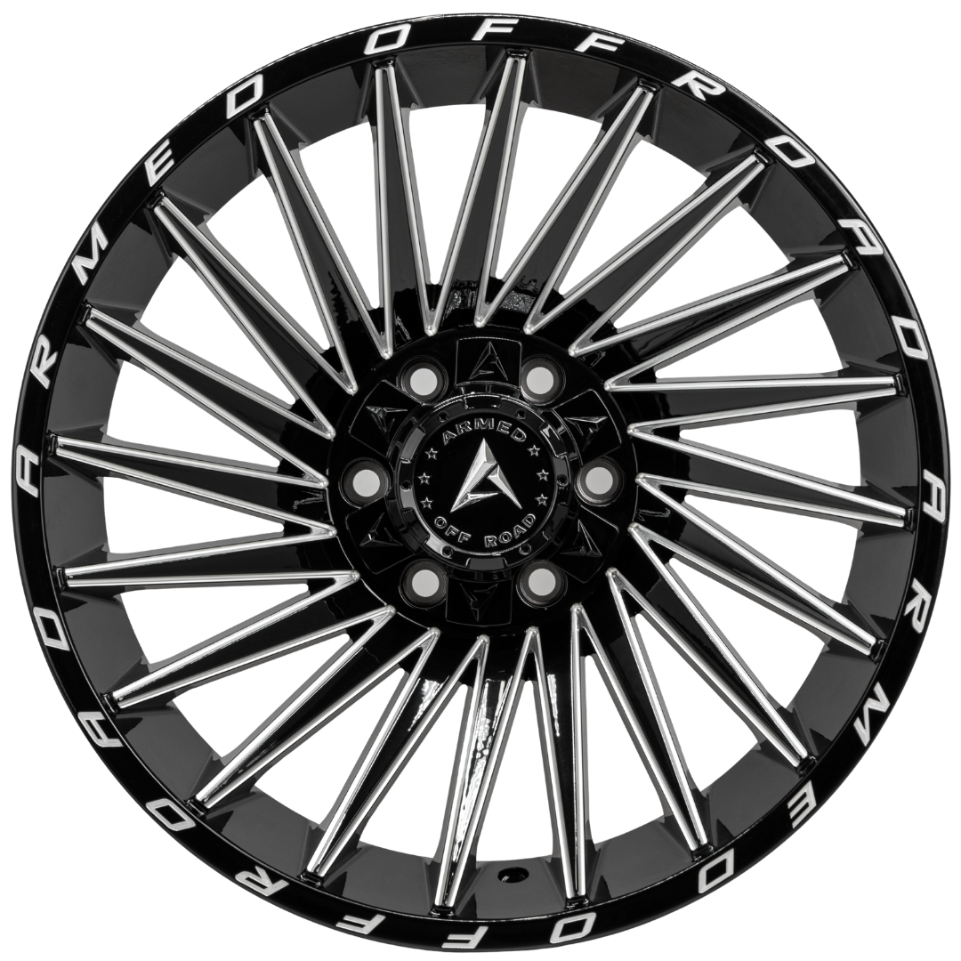Armed Wheels Militia Gloss Black Milled 20x10 -18 6x135mm 108.1mm - Wheelwiz