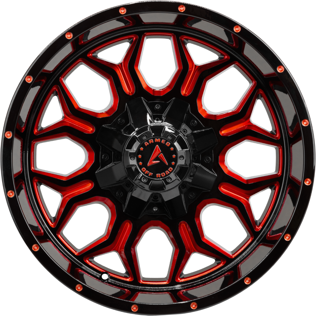 Armed Wheels Infantry Gloss Black Red Milled 20x9 +12 8x165.1mm 125.1mm - Wheelwiz