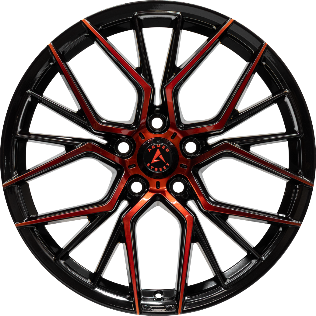 Armed Wheels Tactical Gloss Black Machine Face + Red Clear Coat 17x7.5 +30 5x113mm 74.1mm - Wheelwiz