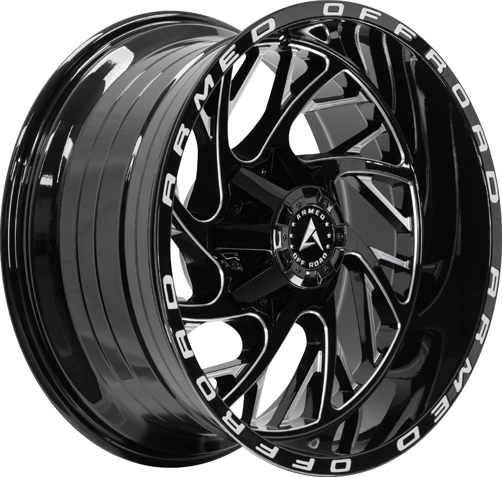 Armed Wheels Carnage Gloss Black Milled Armed 22x12 -44 8x165.1mm 125.1mm - Wheelwiz