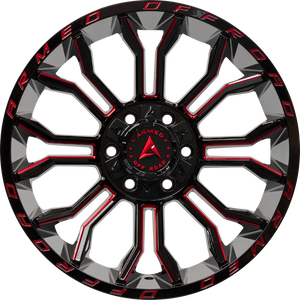 Armed Wheels Havoc Gloss Black Milled + Red 24x12 -44 5x139.7mm 110.1mm
