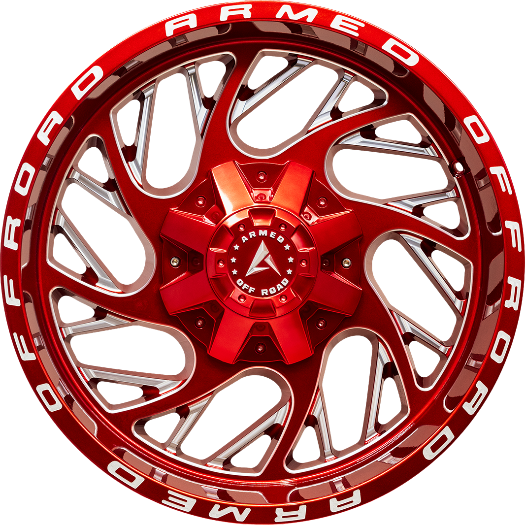 Armed Wheels Carnage Candy Red + Milling & Armed Writing 20x10 -18 8x165.1mm 125.1mm - Wheelwiz
