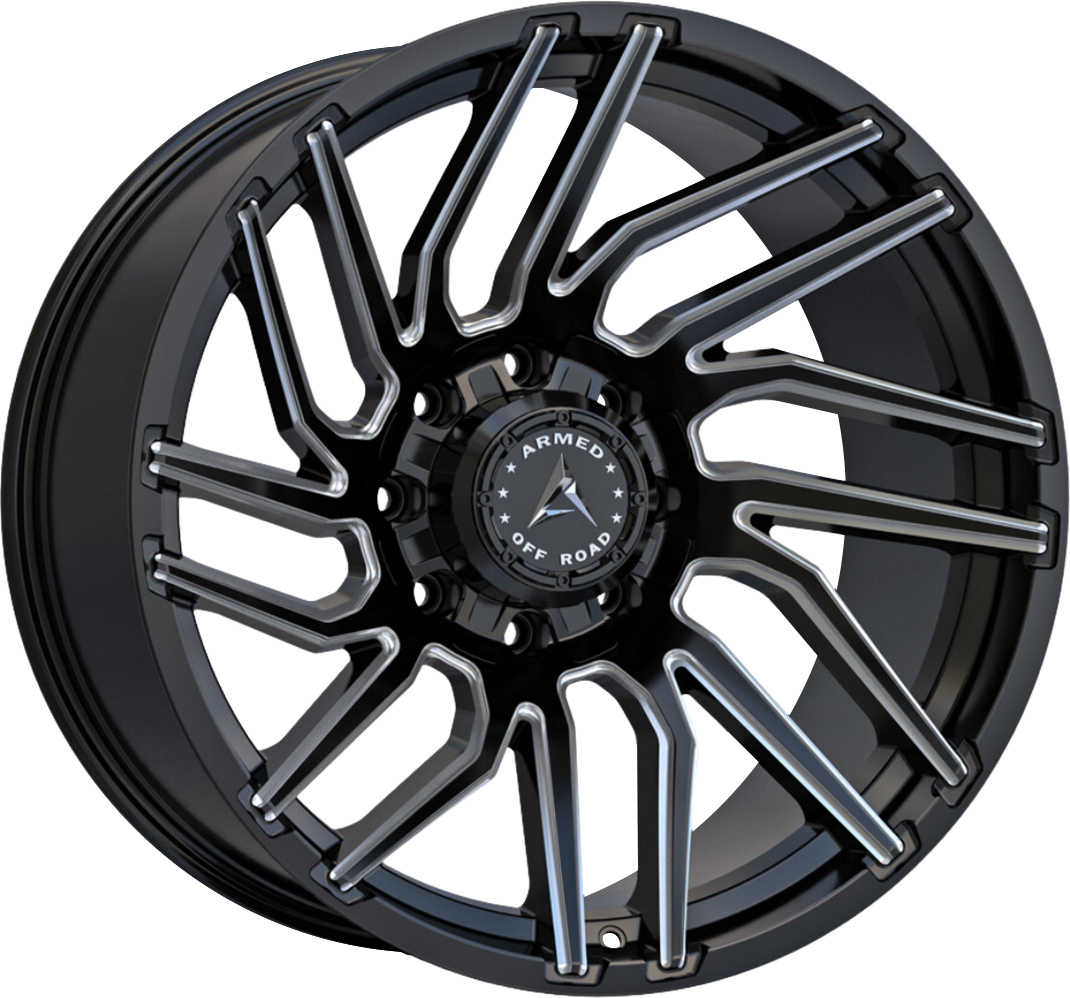 Armed Wheels Kaos Gloss Black Milled 22x12 -44 6x135mm 108.1mm - Wheelwiz
