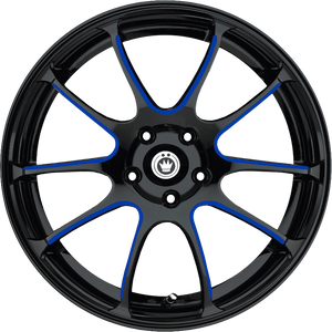 Konig Illusion Gloss Black W/ Blue Ball Cut 17x7 +40 5x114.3mm 73.1mm - Wheelwiz