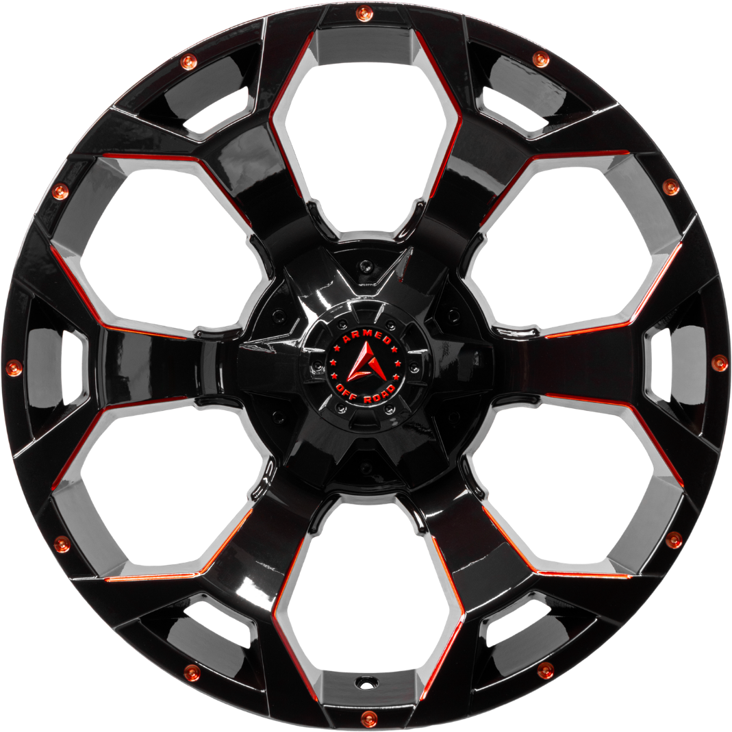 Armed Wheels Bomber Gloss Black Red Milled 20x10 0 5x139.7mm 110.1mm - Wheelwiz