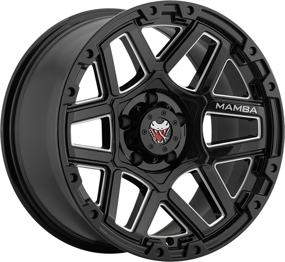 Mamba M23 Gloss Black w/ Machined Ball Cut 18x9 +12 6x139.7mm 106.1mm - Wheelwiz
