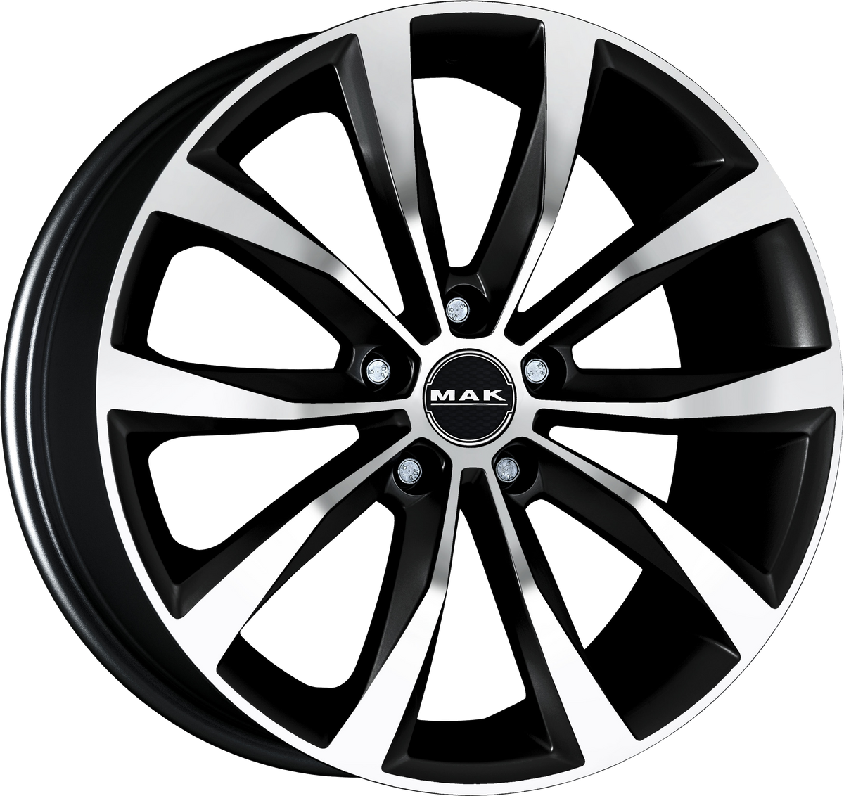 MAK WOLF Black w/ Mirrored Face 16x6.5 +35 5x108mm 72mm - Wheelwiz