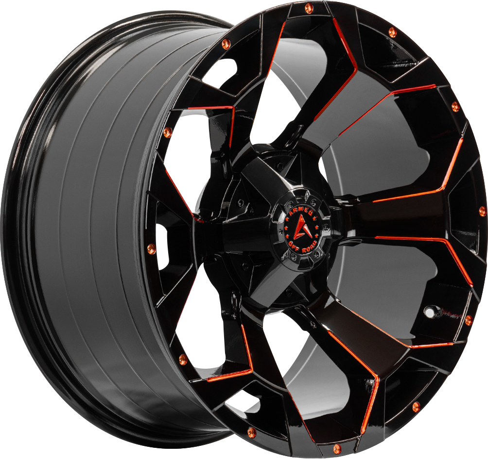 Armed Wheels Bomber Gloss Black Red Milled 20x10 0 Custom 87.1mm - Wheelwiz