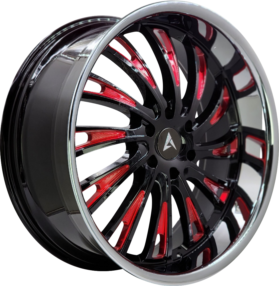 Armed Wheels Kingpin Gloss Black Red Milled Chrome Lip 24x10 +24 6x139.7mm 78.1mm - Wheelwiz