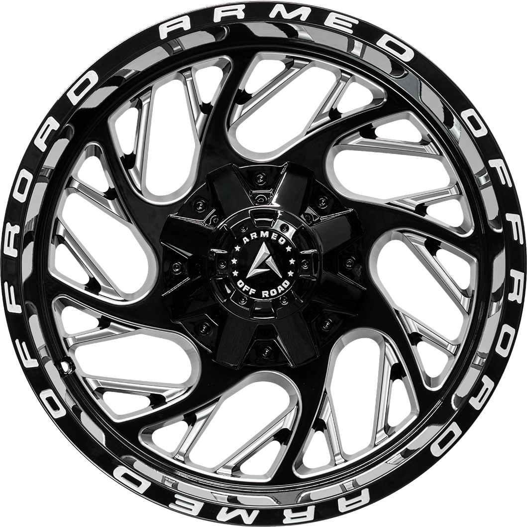 Armed Wheels Carnage Gloss Black Milled Armed 20x12 -44 6x135mm 108.1mm - Wheelwiz