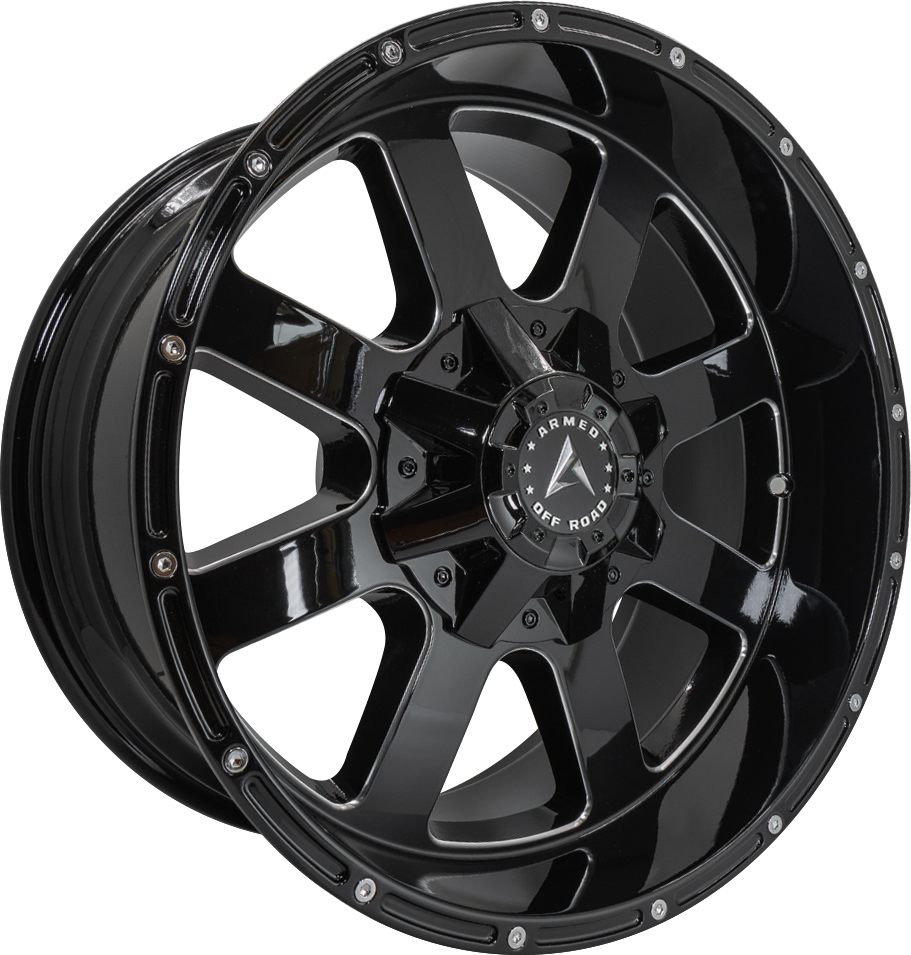 Armed Wheels Brigade Gloss Black Milled 20x10 -24 6x135mm 108.1mm - Wheelwiz