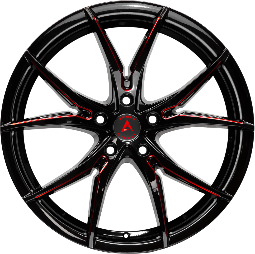 Armed Wheels Strike Gloss Black + Red Milled Spokes 20x10 +40 5x113mm 74.1mm - Wheelwiz