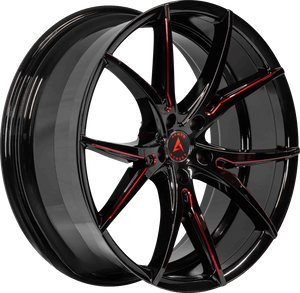 Armed Wheels Strike Gloss Black + Red Milled Spokes 20x10 +40 5x113mm 74.1mm - Wheelwiz