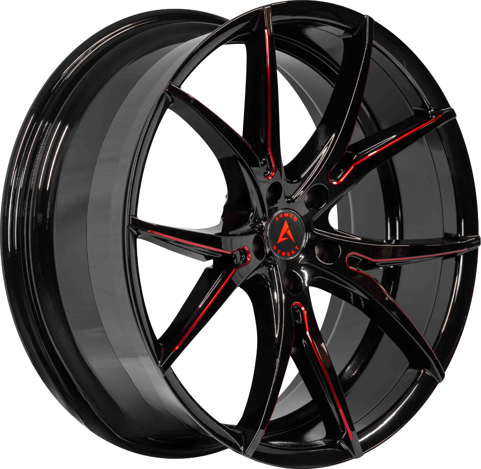 Armed Wheels Strike Gloss Black + Red Milled Spokes 20x10 +35 5x120mm 74.1mm - Wheelwiz