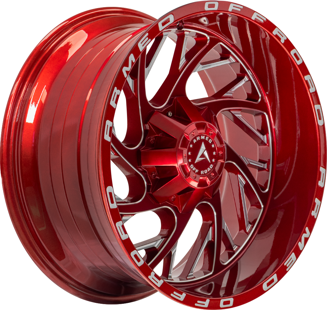 Armed Wheels Carnage Candy Red + Milling & Armed Writing 20x12 -44 Custom 87.1mm - Wheelwiz