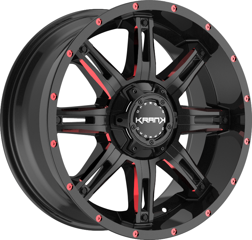 Krank Shaft Gloss Black Red Milled 18x9 +8 6x135|6x139.7mm 108mm - Wheelwiz