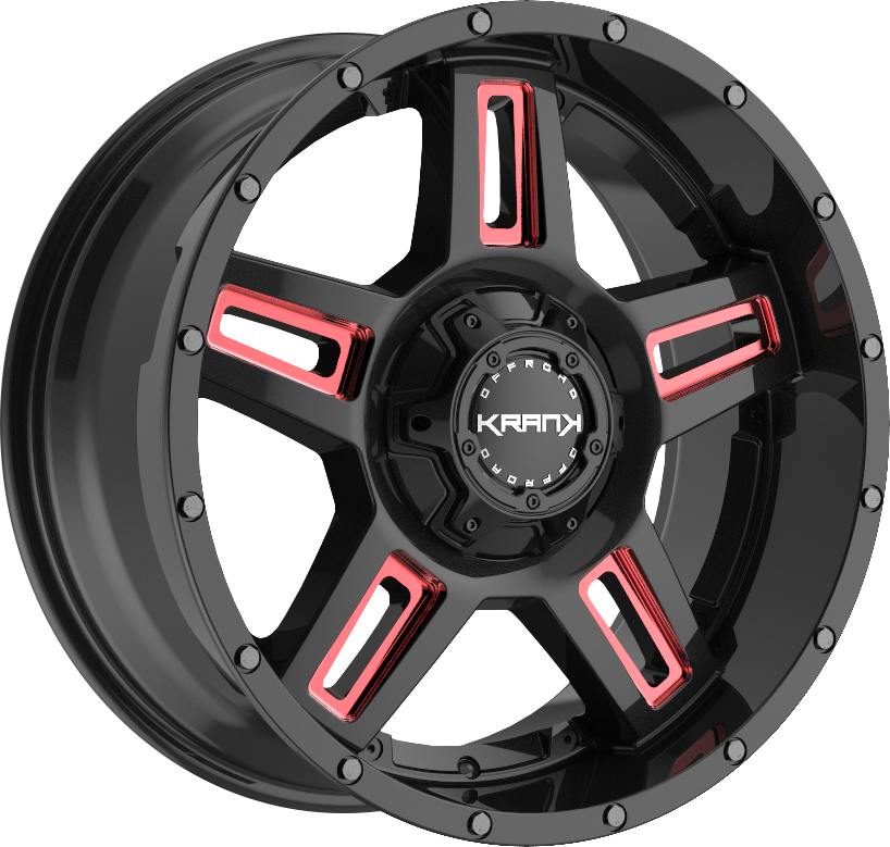 Krank Hammer Gloss Black Red Milled 20x10 -24 5x127|5x139.7mm 77.8mm - Wheelwiz
