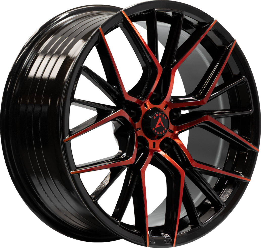 Armed Wheels Tactical Gloss Black Machine Face + Red Clear Coat 19x8.5 +30 5x113mm 74.1mm - Wheelwiz