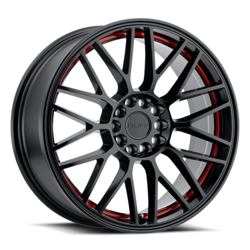 Ruff OVERDRIVE Gloss Black W/ Red Inner Lip 17x7.5 +38 4x100|4x114.3mm 72.1mm - WheelWiz