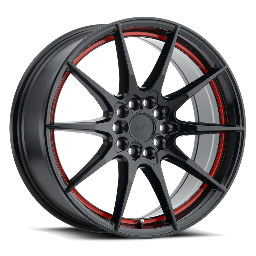 Ruff SPEEDSTER Gloss Black W/ Red Stripe 17x7.5 +38 5x100|5x114.3mm 72.1mm - WheelWiz