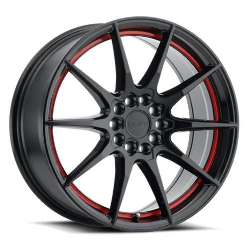 Ruff SPEEDSTER Gloss Black W/ Red Stripe 18x8 +38 5x108|5x114.3mm 72.1mm - WheelWiz