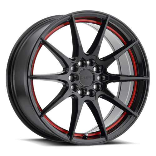 Ruff SPEEDSTER Gloss Black W/ Red Stripe 17x7.5 +38 5x108|5x114.3mm 72.1mm - WheelWiz