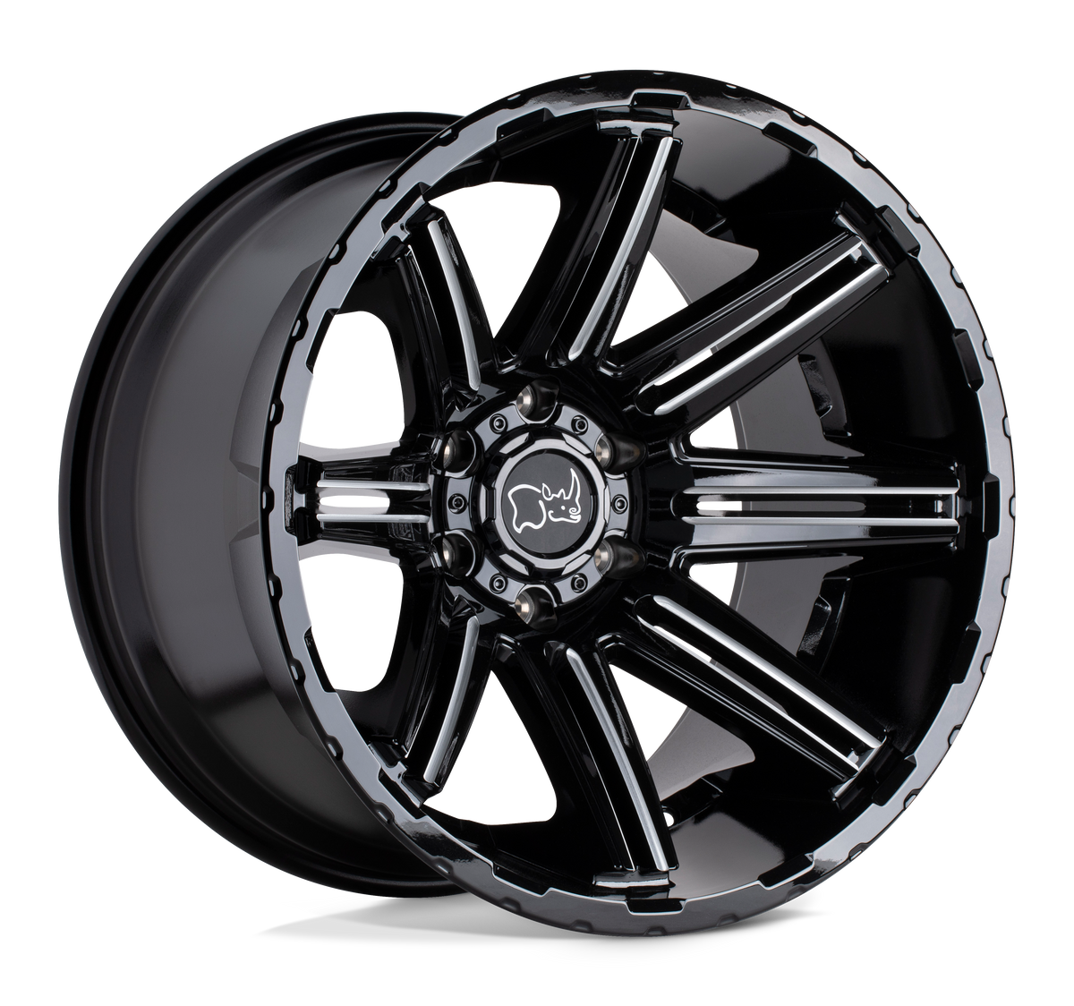 Black Rhino RAMPAGE Gloss Black W/ Mirror Cut Face & Translucent Clear 20x12 -44 8x170mm 125.1mm - WheelWiz