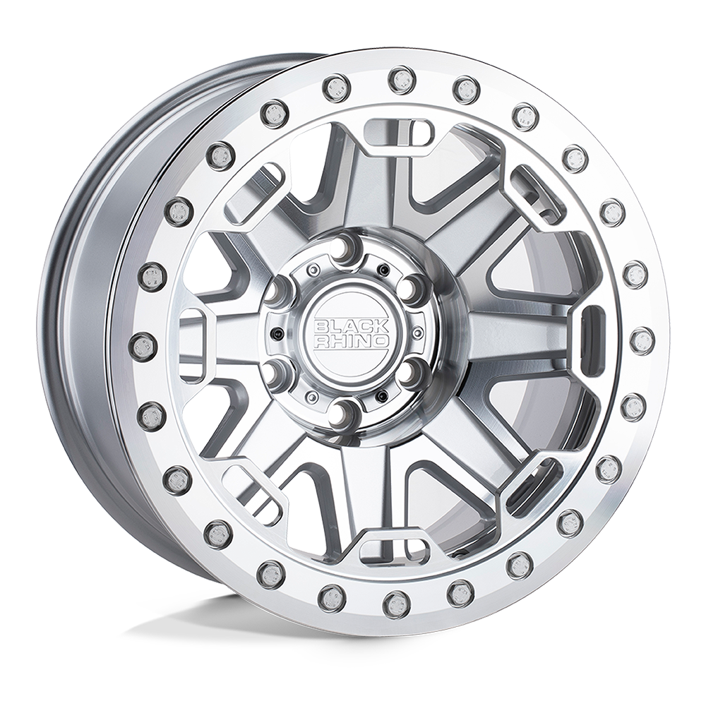 Black Rhino RIFT BEADLOCK Silver W/ Mirror Face &amp; Machined Ring 17x8.5 -38 5x114.3mm 71.5mm - WheelWiz
