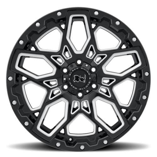 Black Rhino SHRAPNEL Gloss Black W/ Milled Spokes 20x9.5 +12 5x150mm 110.1mm - Wheelwiz