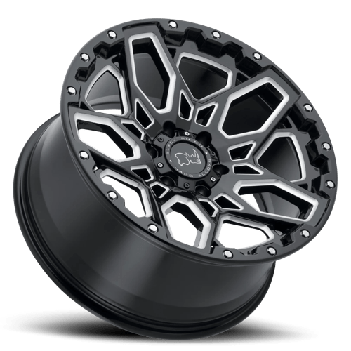 Black Rhino SHRAPNEL Gloss Black W/ Milled Spokes 20x9.5 +12 6x139.7mm 112.1mm - Wheelwiz