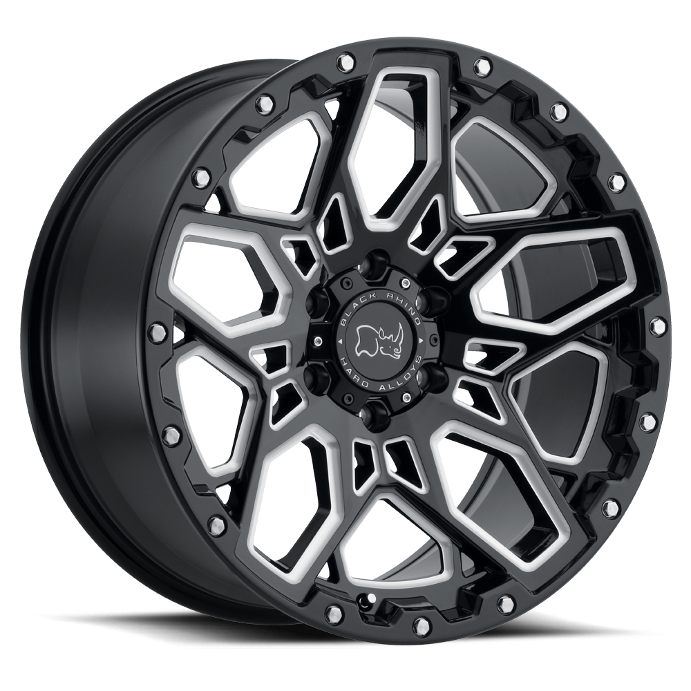 Black Rhino SHRAPNEL Gloss Black W/ Milled Spokes 18x9.5 +12 6x135mm 87.1mm - WheelWiz