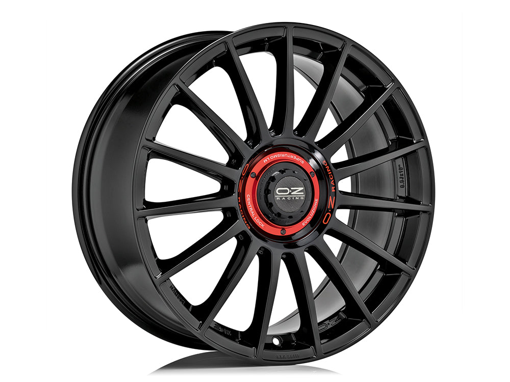OZ Racing SUPERTUR EVOLUZIONE GLOSS BLACK + RED LETTERING 19x8.5 +44 5x112mm 75mm - Wheelwiz