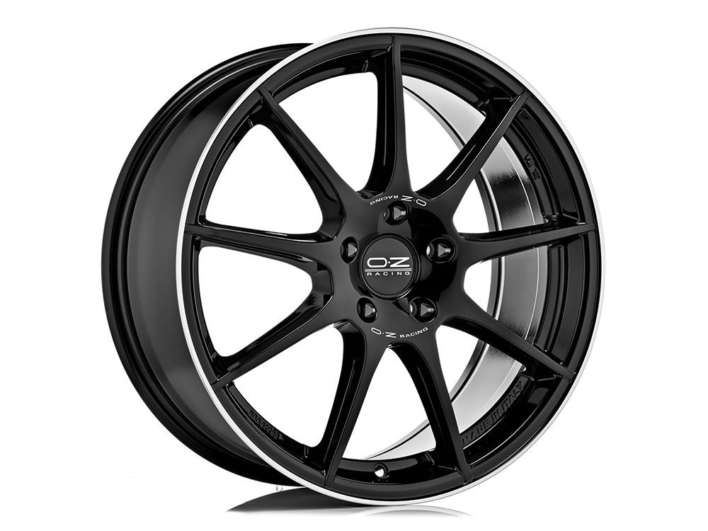 OZ Racing VELOCE GT GLOSS BLACK+DIAMOND LIP+SILVER LETTERING 17x7.5 +50 5x112mm 75mm - Wheelwiz
