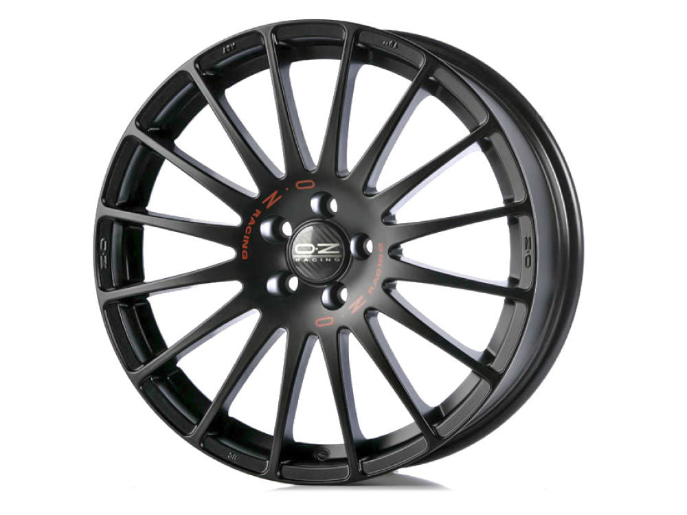 OZ Racing SUPERTURISMO GT MATT BLACK RED LETTERING 18x7 +39 4x100mm 68mm - Wheelwiz