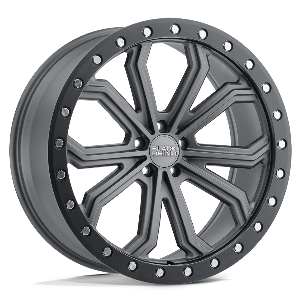 Black Rhino TRABUCO Matte Gunmetal W/ Black Ring &amp; Silver Bolts 17x8 +25 5x120mm 76.1mm - WheelWiz