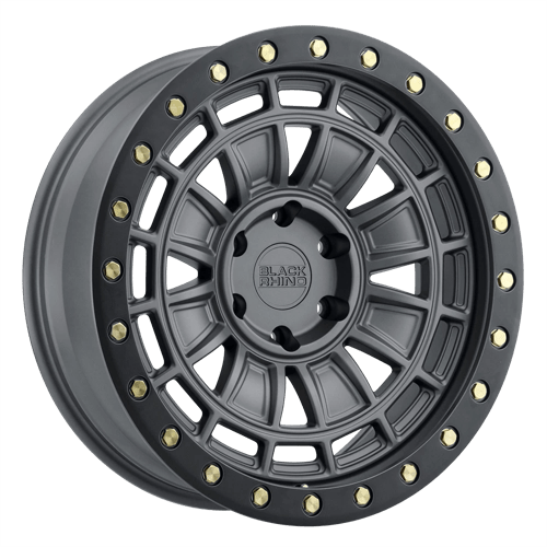 Black Rhino DALTON Matte Gunmetal W/ Black Lip Edge &amp; Brass Bolts 17x9.5 -12 5x127mm 71.5mm - Wheelwiz