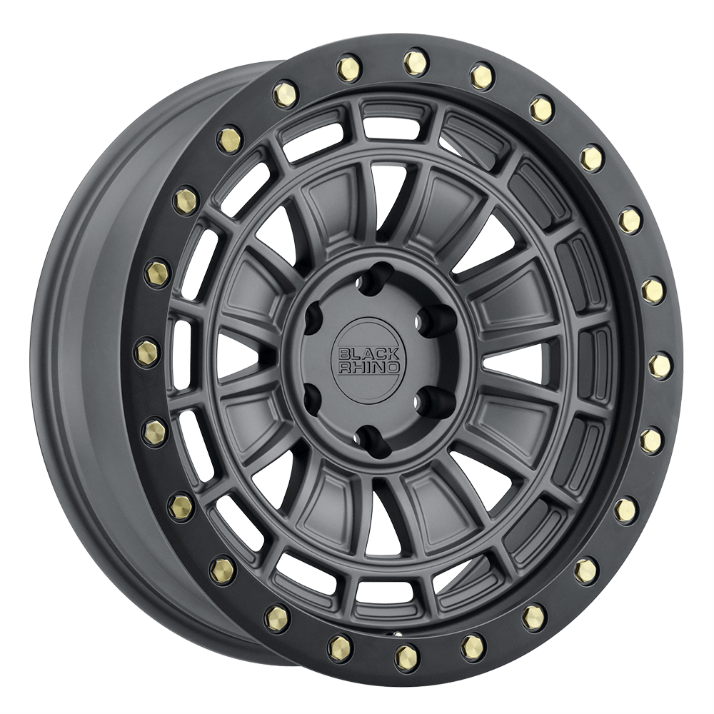 Black Rhino DALTON Matte Gunmetal W/ Black Lip Edge &amp; Brass Bolts 17x9.5 +12 6x139.7mm 112.1mm - WheelWiz