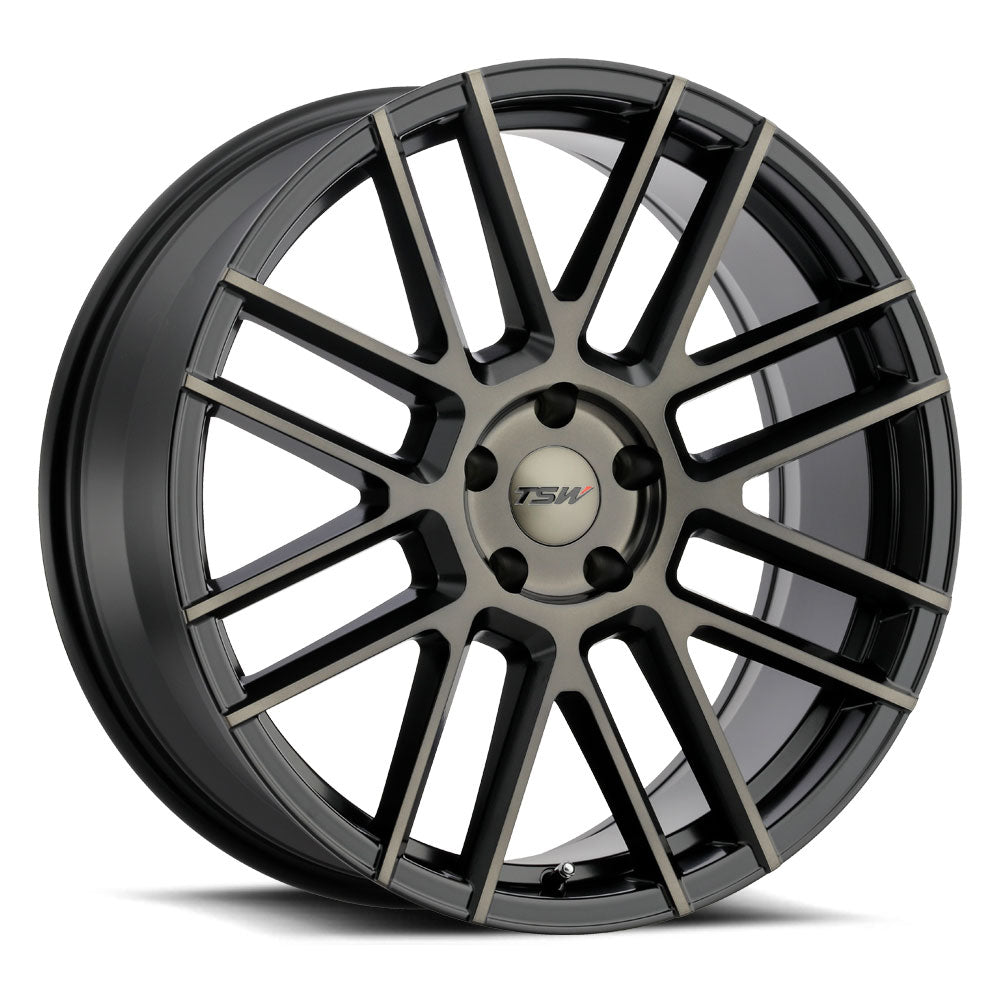 TSW MOSPORT MATTE BLACK W/ MACHINE FACE & DARK TINT 19x8.5 +42 5x112mm 72.1mm - WheelWiz
