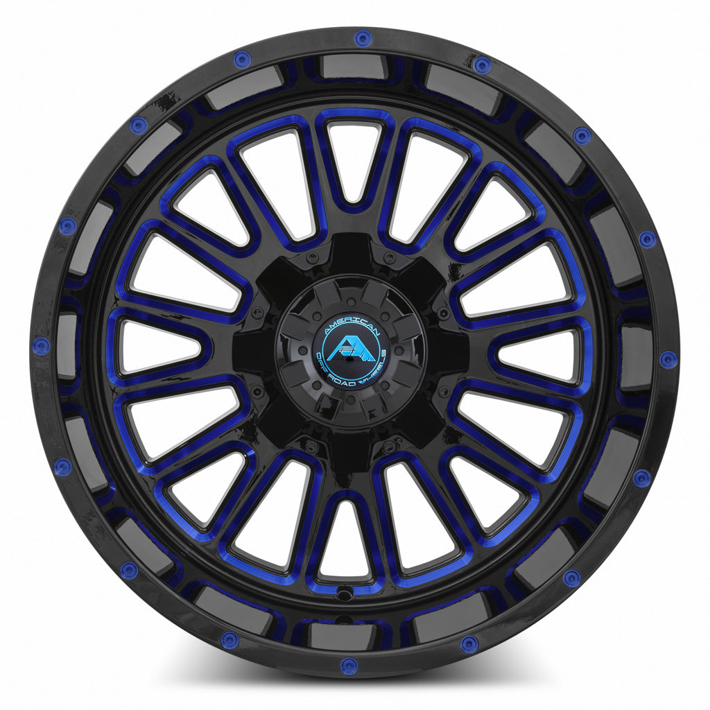 American Off-Road A105 Black Milled Spoke Blue Tint 20x12 -44 5x127mm 78.1mm - WheelWiz